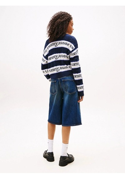 Tommy Hilfiger Tjw Çizgili Logolu Kadın Mavi Kazak Dw0dw21682c1g Mavi