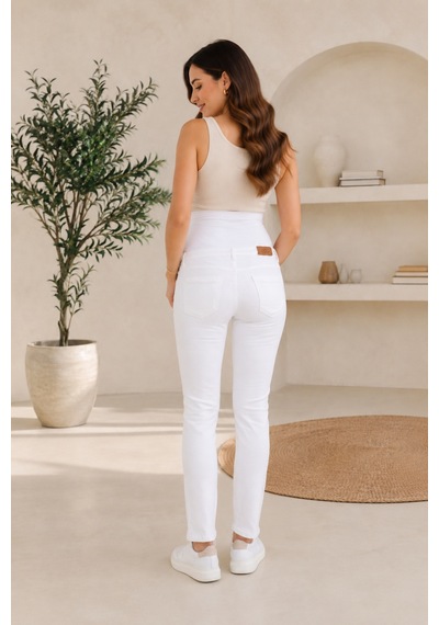 Meghan L.a Pamuklu Likralı Hamile Skinny Kot Pantolon Çift Taraflı Kademeli Lastikli Bel Ayarlı Beyaz