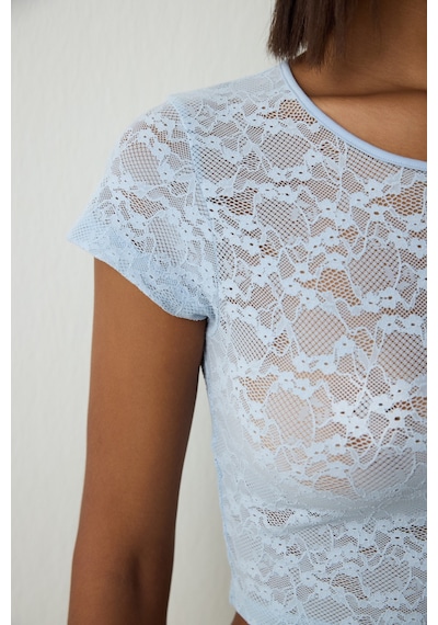 Penti Açık Mavi Bisiklet Yaka Dantelli Crop Üst