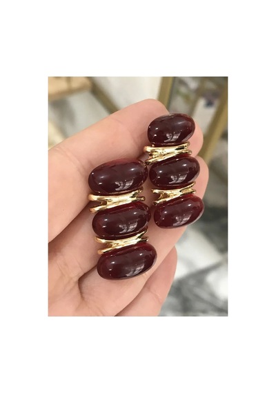 Bordo Gold Detaylı Sıralı Model Küpe