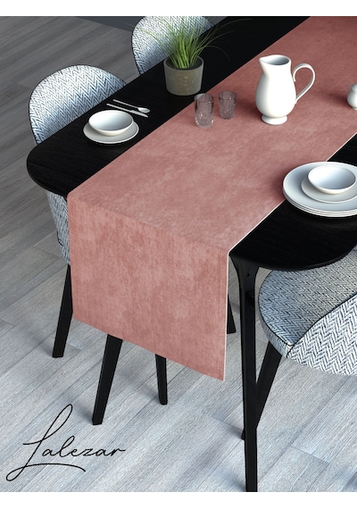 Kadife Efektli Tatlı Pembe Rengi Aura Serisi Runner 40 X 140 Tatlı Pembe