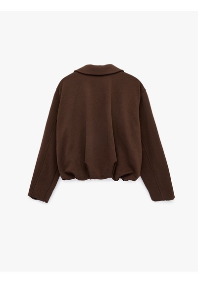 Koton Rahat Kalıp Uzun Kollu Polo Yaka Fermuarlı Sweatshirt Kahverengi 6sal10330ık Kahve