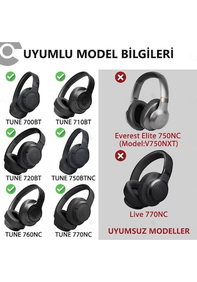 Jbl Tune 700bt 710bt 720bt Tune 750btnc 760nc 770nc Uyumlu Kulaklık Sünger Yastığı Deri Siyah