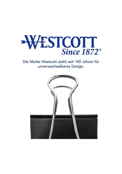 Westcott E-10711 00 Katlanır Mandallar, 19 Mm, Siyah, 12 Adet, Belgeler İçin Metal Mandallar, Sağlam Ve Tekrar Kullan
