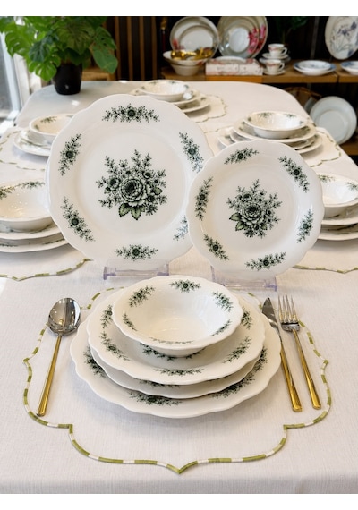 24 Parça 6 Kişilik Porselen Yemek Takımı Belmonte Green Mira-7229 Yeşil