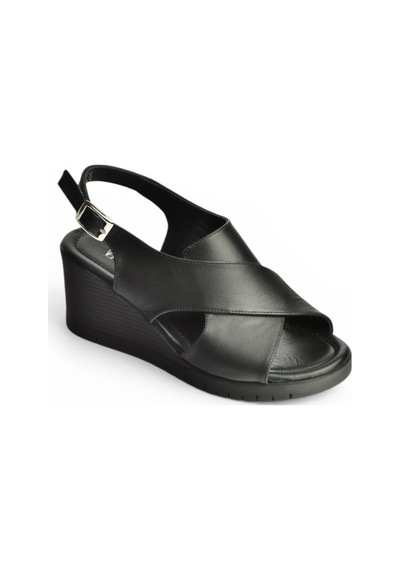 Fox Shoes Y555340503 Siyah Hakiki Deri Dolgu Tabanlı Kadın Sandalet
