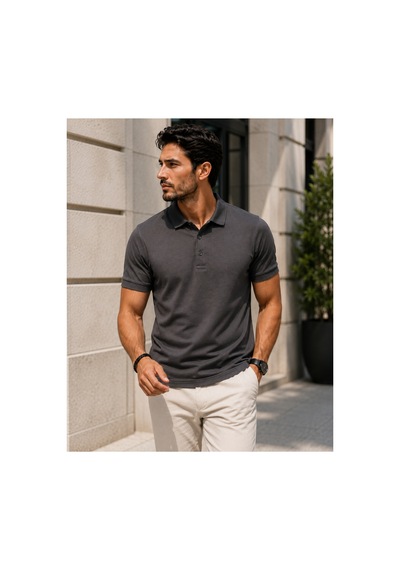 Luxic Core Erkek Polo Yaka Füme Tişört Likralı Pike Kumaş Terletmez Slim Fit Günlük Şık Tasarım