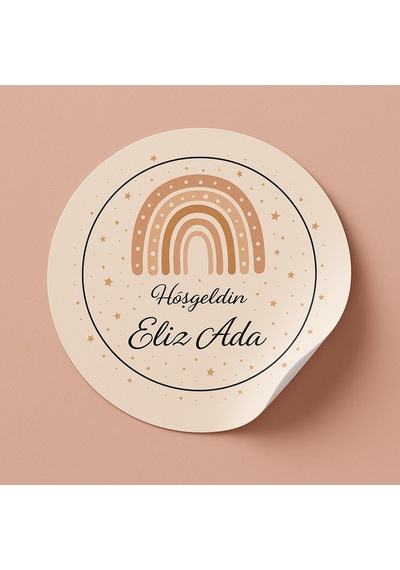 48 Adet Yuvarlak Hoşgeldin Bebek Sticker - Yenidoğan Sticker - Doğumgünü Sticker 1.hamur 4,5cm Açık Bej