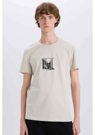 DeFacto %100 Pamuk Slim Fit Dar Kesim Bisiklet Yaka Baskılı Kısa Kollu Tişört C2133AX24AUGR437