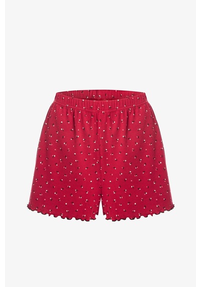 Kadın İnce Askılı Fiyonklu Pamuklu Şortlu Pijama Takımı Kk30228 Bordo