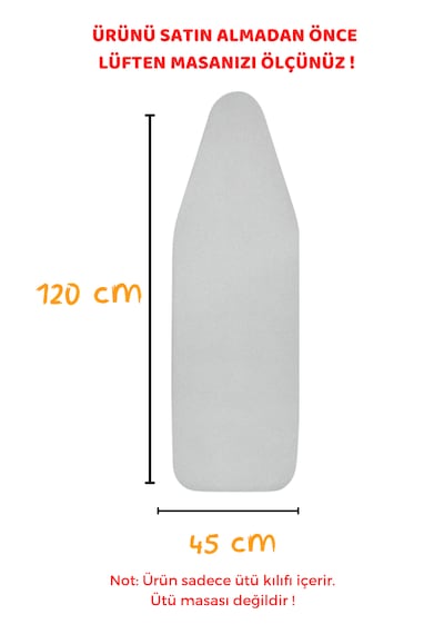 Beylini Ütü Masası Kılıfı Yanmaz Lastikli Süngerli Ütü Masası Örtüsü Ayarlanabilir Ütü Masası Bezi 45x120 Cm Gri