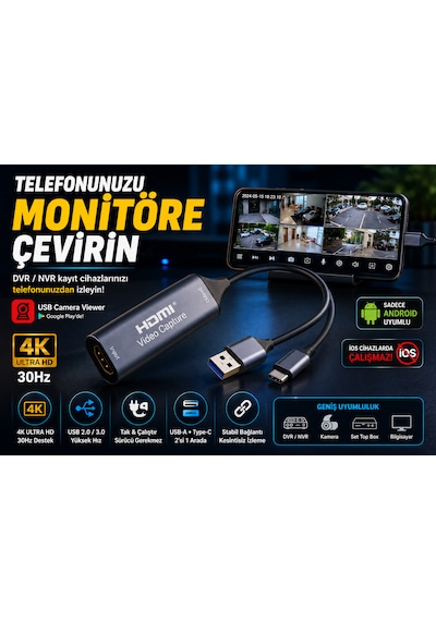 Umsn Hdmı Video Capture Usb 2.0 4k 30hz Video Aktarıcı - Bilgisayardan Telefona Aktarma Çevirici
