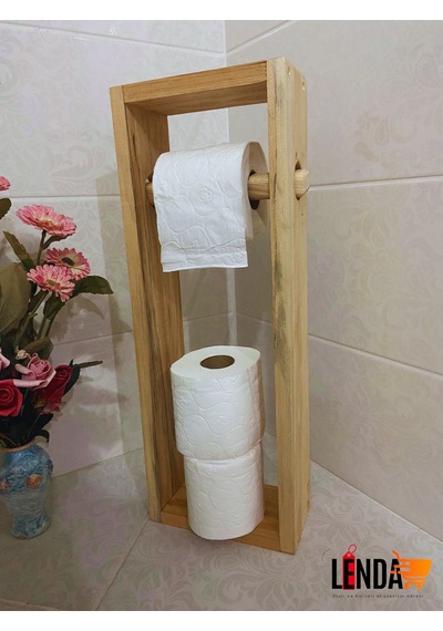 Doğal Desenli Dekoratif Tuvalet Kağıtlığı Çam Ağacından Üretilmiştir Bej