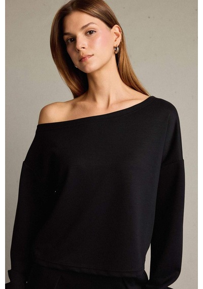 Defacto Kayık Yaka Modal Sweatshirt G2914ax25aubk81 Siyah
