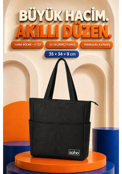 Orijinal Çok Gözlü Geniş İç Hacimli Su Geçirmez & Fermuarlı Yan Cepli Tote Bag Ofis Okul Üniversite Spor İçin Askılı Anne Shopper Günlük Çok Amaçlı El Kol Ve Omuz Çantası Büyük Boy - 35x34x9 Cm Siyah Orijinal Çok Gözlü Geniş İç Hacimli Su Geçirmez & Fermuarlı Yan Cepli Tote Bag Ofis Okul Üniversite Spor İçin Askılı Anne Shopper Günlük Çok Amaçlı El Kol Ve Omuz Çantası Büyük Boy - 35x34x9 Cm Siyah