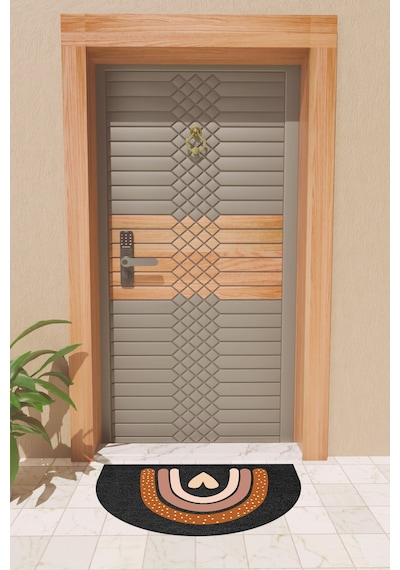 Rugmood Modern Dijital Paspas Siyah Kalp Gökkuşağı Kapı Önü Paspası