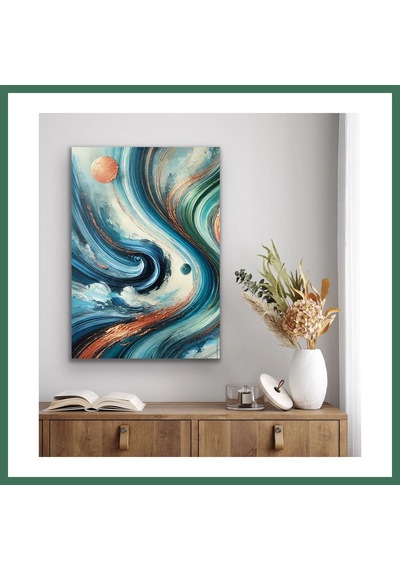 En-cag Turuncu Yeşil Mavi Soyut Kanvas Tablo 70x100cm Bss