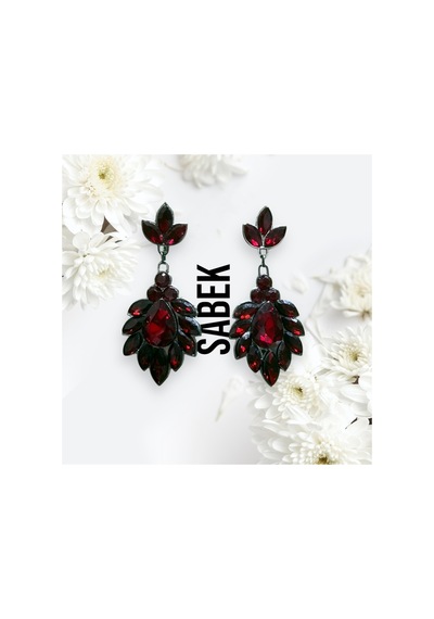 Eloria Kristal Taşlı Küpe Düğün Kına Günlük Kullanım Bordo - 726428693 Bordo
