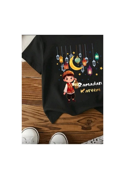 Stil X Ramazan Bayramı Baskılı Erkek Çocuk Tshirt, %100 Pamuklu Kumaş Siyah-6