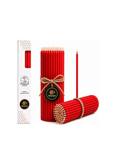 Petekoğlu Balmumu Mum Dilek Mumu Doğal Petek İnce Uzun Parti Nişan Düğün Ritüel Doğum Günü Mum 15 Adet Beeswax Candle Kırmızı