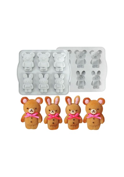 Ayıcık Ve Tavşan Şekilli Kek Sabun Mum Epoksi Ve Silikon Kalıp Ayı Ve Tavşan Bunnybear Kalıp Gri