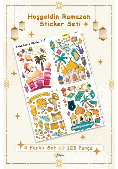Sevimli Ramazan Figürleri Çocuk Bebek Odası Duvar Cam Dolap Kitap Mini Sticker Seti 123 Parça Dijital Baskı