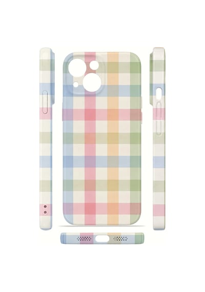 Apple iPhone Uyumlu 13 Vorian İnce Kamera Korumalı Mika Kılıf Pastel Gingham Pastel Gingham Mika