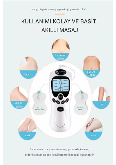 Akıllı Masaj Aleti Tens Ems Kas Stimülatörü 8 Modlu Dijital Masaj Cihazı Bel Boyun Sırt Ağrı Gid