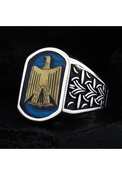 Fkgümüş 925 Ayar Gümüş Mısır Kartalı Motifli Erkek Yüzük Silver