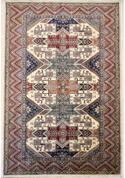 El Dokuma Afgan Halı 100% Yün Kök Boya Elsanat Eseı İle Harıka Kazak Model Kırmızı