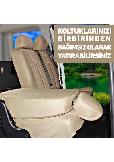 Pandami Ticari Oto Koltuk Kılıfı, Tam Set 5 Koltuk - Tay Tüyü / Krem