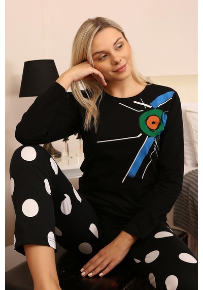 Akbeniz Kadın Uzun Kol Penye Pijama Takım 4176 - S Siyah