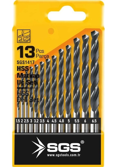 Sgs Hss Matkap Ucu Seti - Metal-inox-ahşap-plastik - 1.5-6.5 Mm Arası 13 Parça