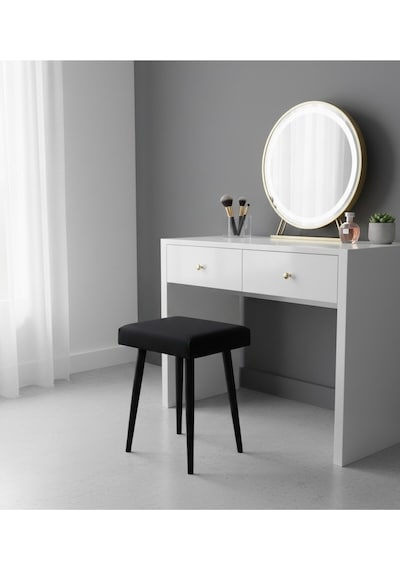 Özcan Metal Metal Ayak Babyface Kumaş Dekoratif Çok Amaçlı Peluş Puf Tabure Bench Koltuk Sandalye Lacivert