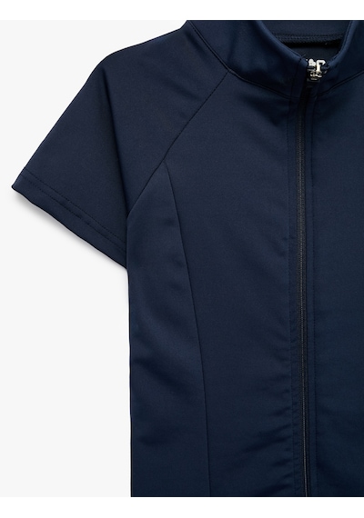 Koton Slim Fit Kolsuz Dik Yaka Fermuarlı Spor Tişört Lacivert 6sak10350nk