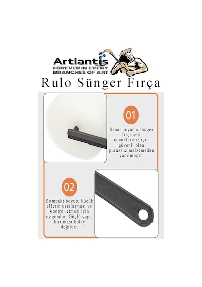 Sünger Rulo Fırça 15 Li 1 Paket Siyah Plastik Saplı Boyama Süngeri Sanatsal Sünger Boya Fırçası Parmak Guaj Akrilik Boya