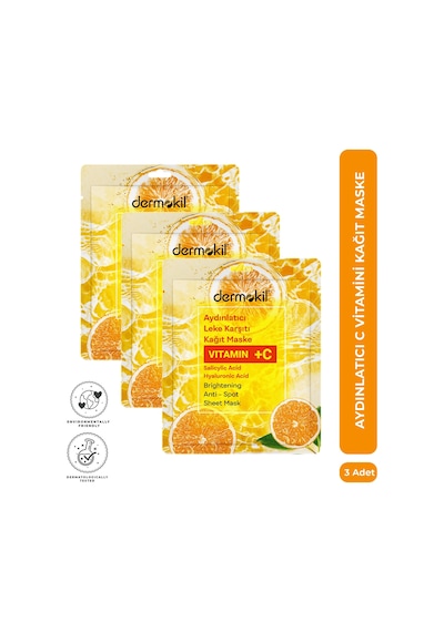 Dermokil Aydınlatıcı C Vitaminli Kağıt Yüz Maskesi 20 Ml X 3 Adet