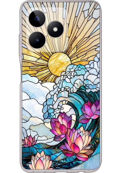 Printify Realme C53 İle Uyumlu Vitray Okyanus Sabahı Tasarımlı Şeffaf Silikon Kılıf Şeffaf