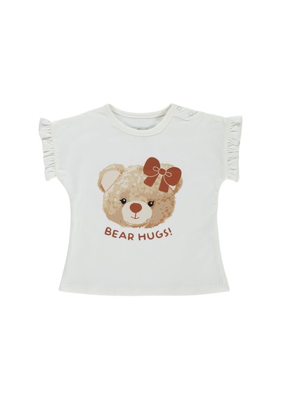 Civil Baby Bear Hugs Baskılı Fırfırlı 6-18 Ay Tişört - Ekru