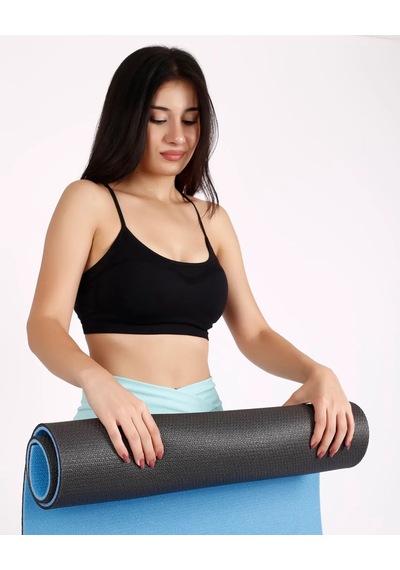 Pilates Minderi Yoga Matı 10 Mm Çift Taraflı Kullanılabilir Mavi Mavi