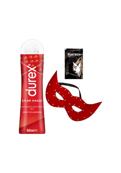 Durex Çilek Hazzı 50 Ml Jel + Kırmızı Deri Göz Maskesi + Hediye