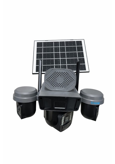 Okam 5210 3 Lensli Wifi Solar Güvenlik Kamerası 360 Ptz, Gece Görüş, Hareket Takip, Güneş Panelli