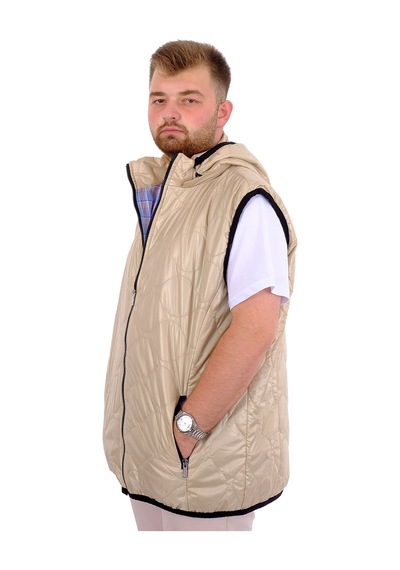 Mode Xl Büyük Beden Erkek Çıkan Kapüşonlu Kapitone Yelek U24704 Bej