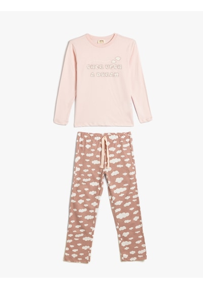Koton Pamuklu Pijama Takımı Baskılı Pembe 5wlk40020mk Gülkurusu