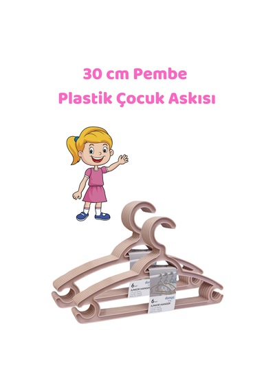Çocuk Askısı Pembe Plastik 30 Cm Kıyafet Elbise Askısı 12 Adet Diğer