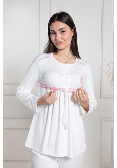 Mecit Pijama Mecit 6100 Bayan Hamile Lohusa Pembe Sabahlıklı Pijama Takım