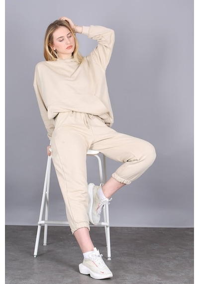 Madmext Mad Girls Bej Kapüşonlu Kadın Eşofman Takımı Mg1225 Bej