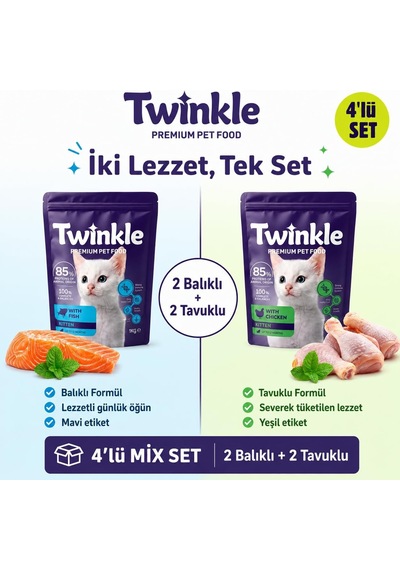 Yavru Kedi Maması 4 Kg - Tavuklu Ve Balıklı Kedi Maması -4'ü Set - 0-12 Ay Yavru Kediler İçin