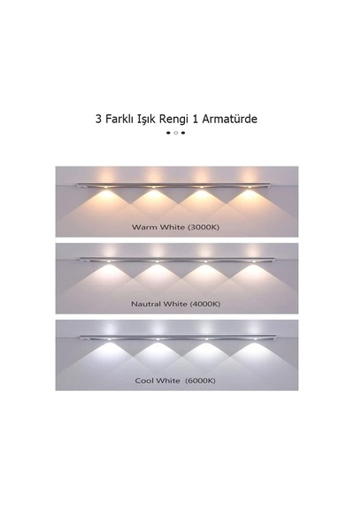 Şarjlı 3 Farklı Işık Renkli Dimmerli 40cm Siyah Ultra Slim Kabin Led Çok Renkli