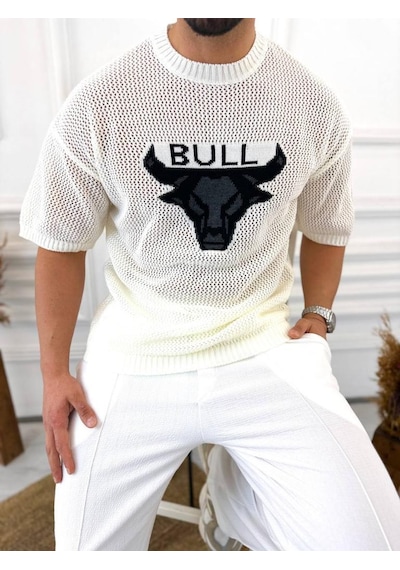 T-shirt Nefes Alabilen Terletmez Pamuklu Fileli Tişört Oversize Tshirt Bull Beyaz